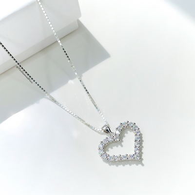 Sterling Silver CZ Diamond Heart Pendant Necklace