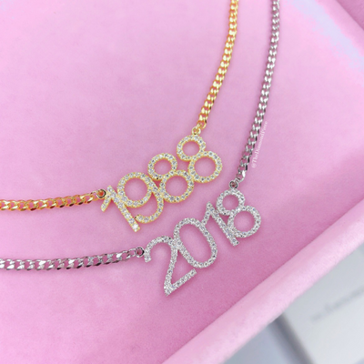 CZ Diamond Custom Year Necklace