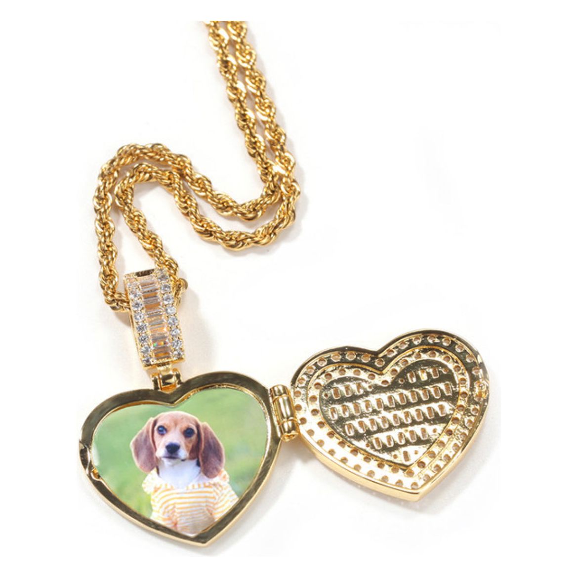CZ Diamond Heart Photo Locket Necklace