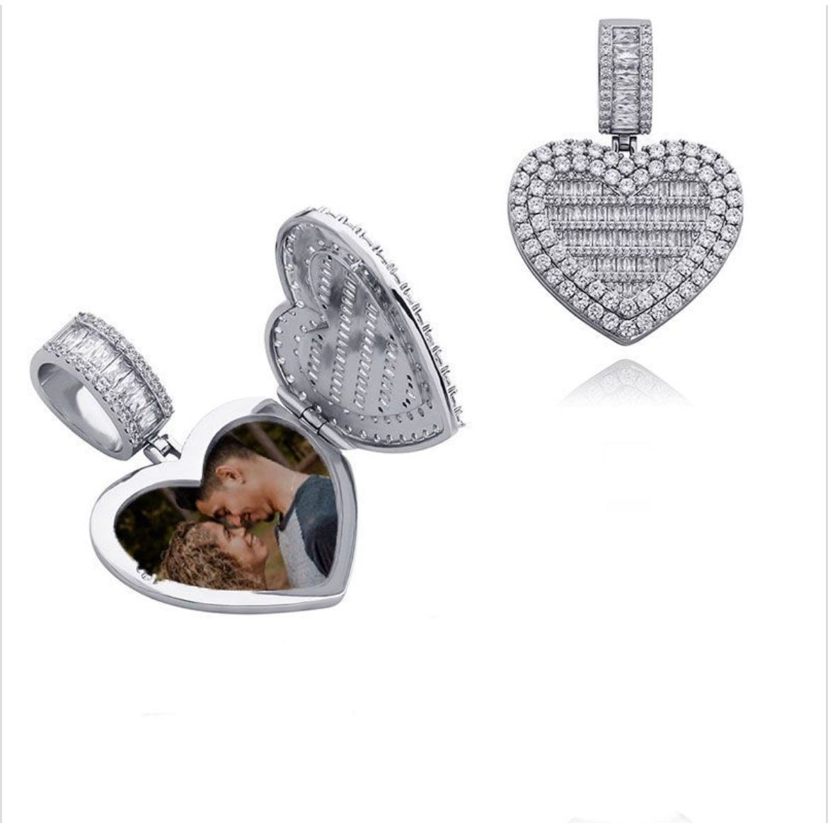 CZ Diamond Heart Photo Locket Necklace