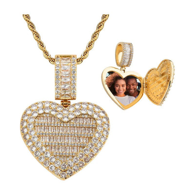 CZ Diamond Heart Photo Locket Necklace