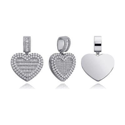 CZ Diamond Heart Photo Locket Necklace