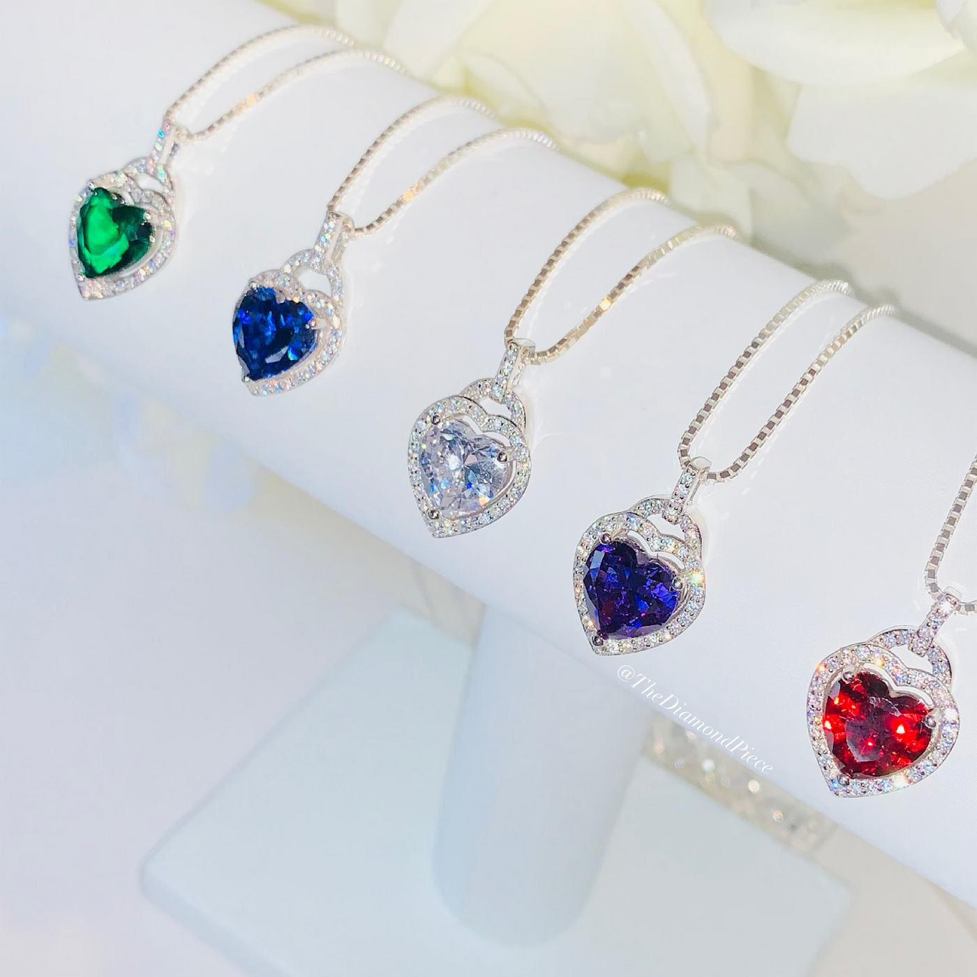 Sterling Silver CZ Diamond Sweetheart Gem Necklace