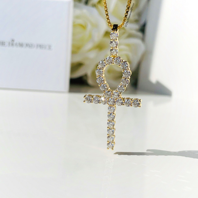 Sterling Silver CZ Diamond Ankh Necklace