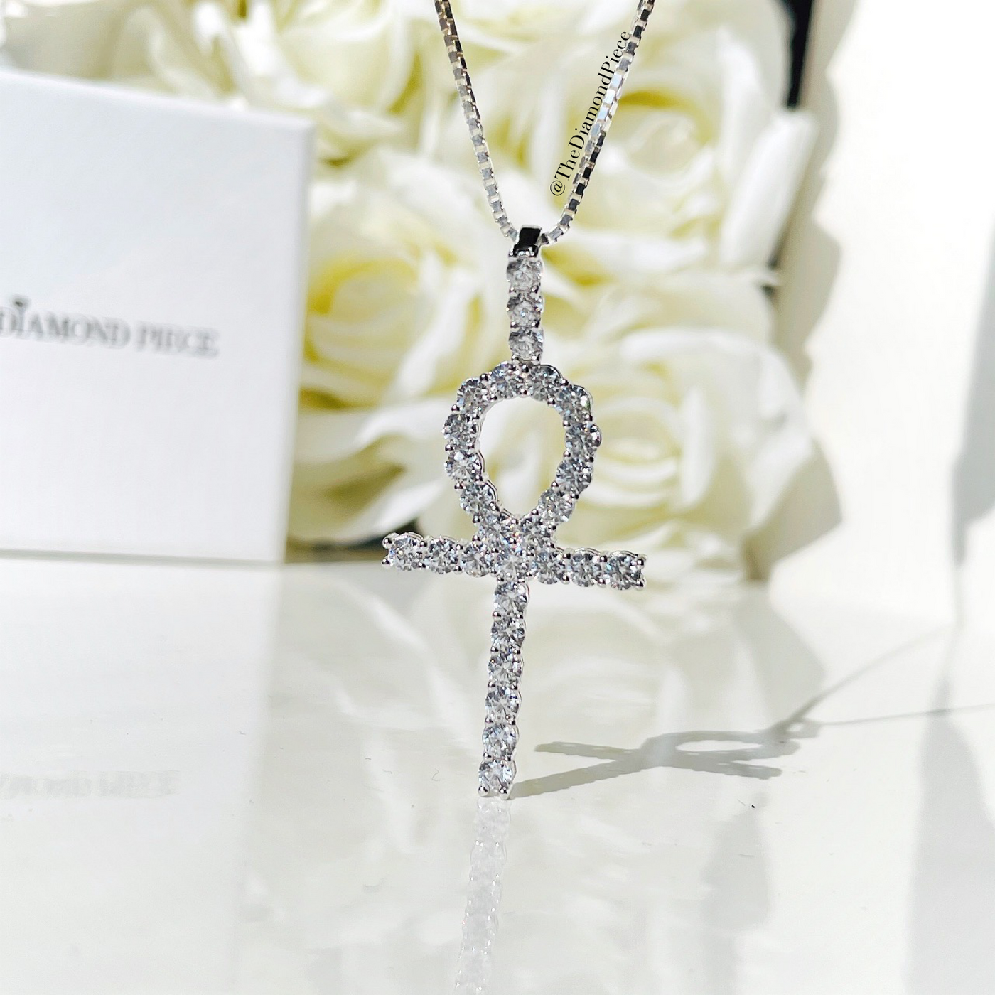 Sterling Silver CZ Diamond Ankh Necklace