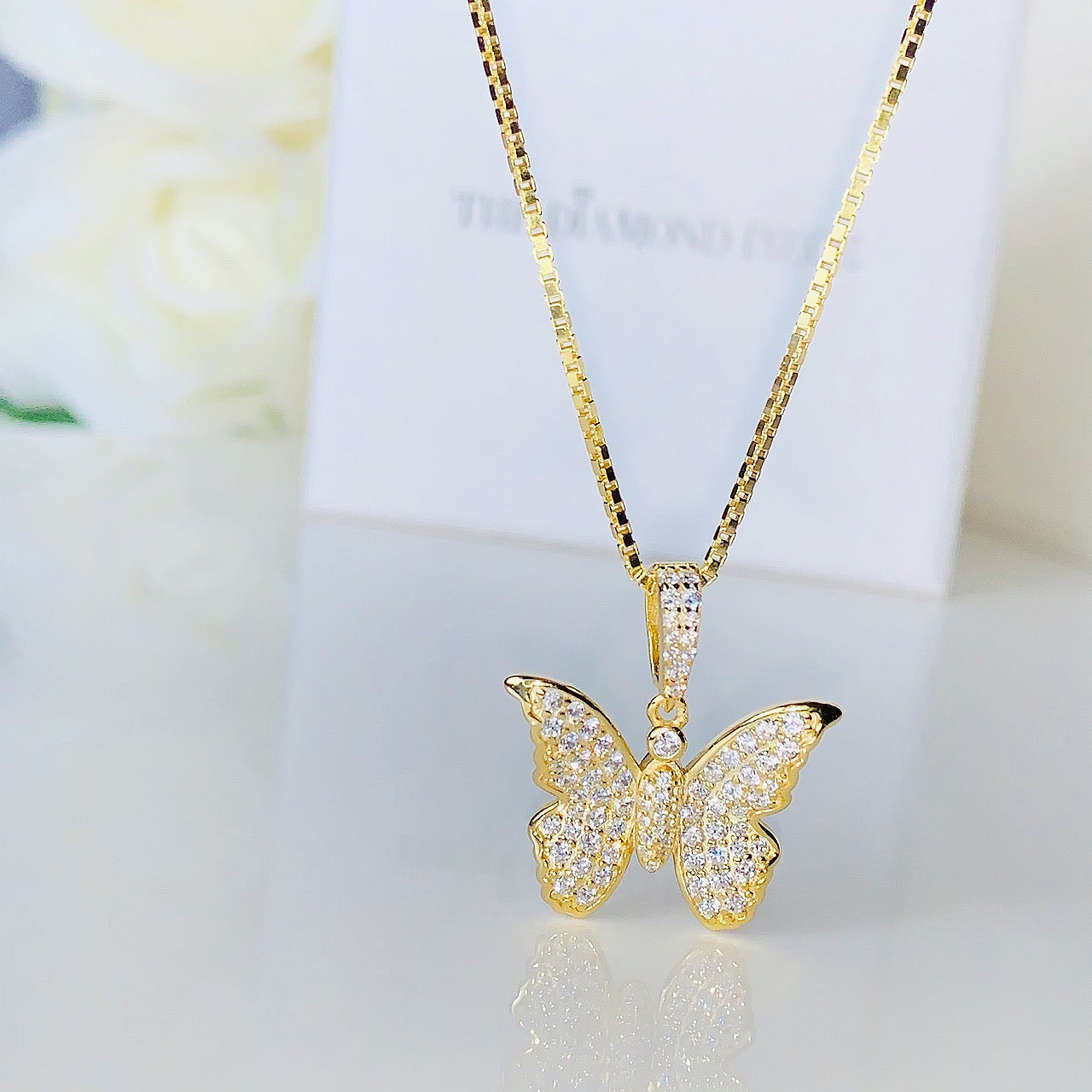 Pave' Diamond Butterfly Necklace