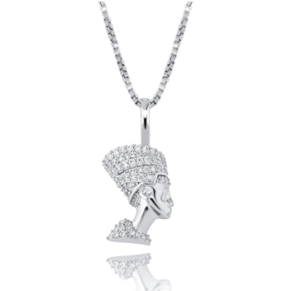 Sterling Silver CZ Diamond Queen Nefertiti Necklace