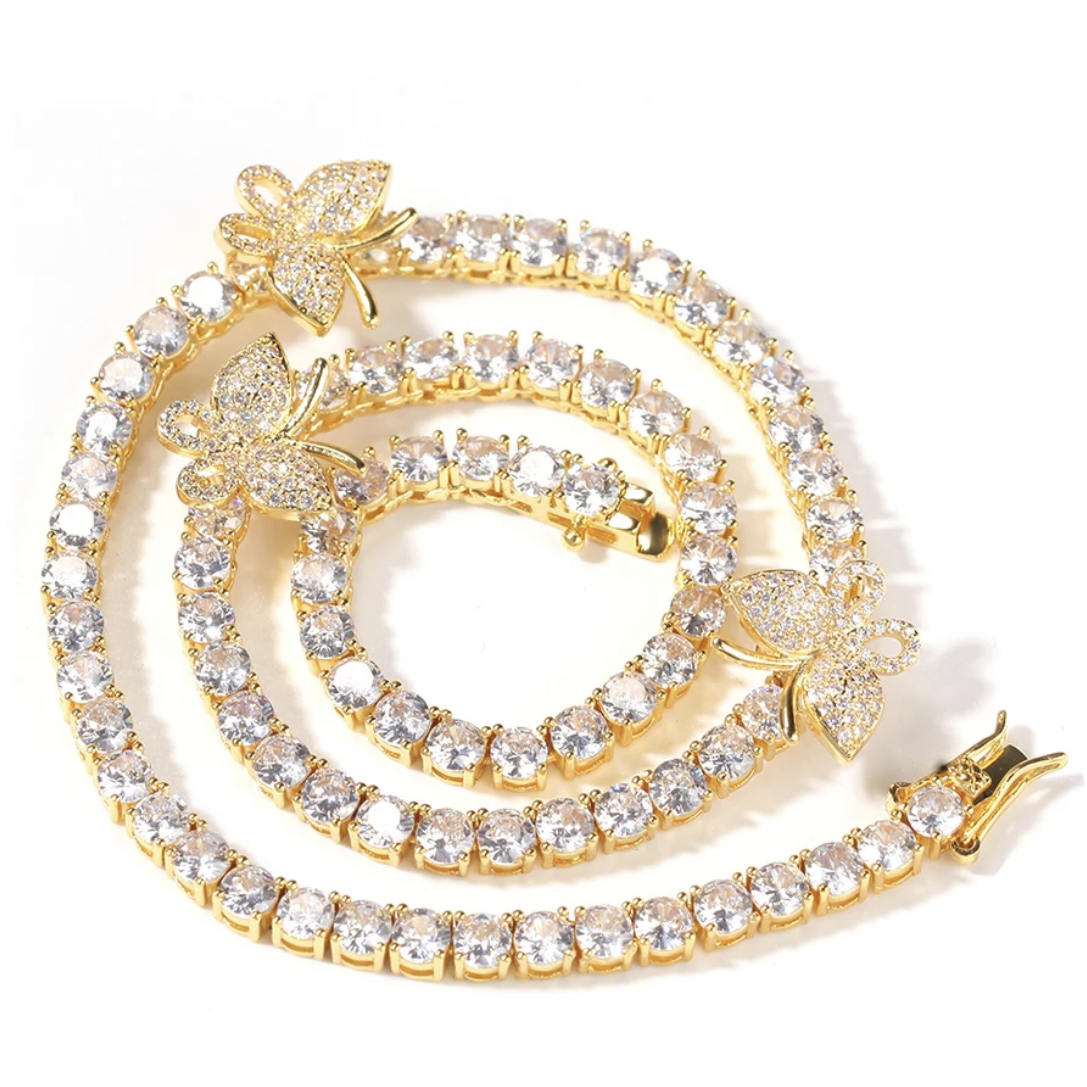 CZ Diamond Butterfly Tennis Necklace