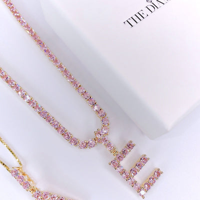 Pink CZ Diamond Initial Tennis Necklace