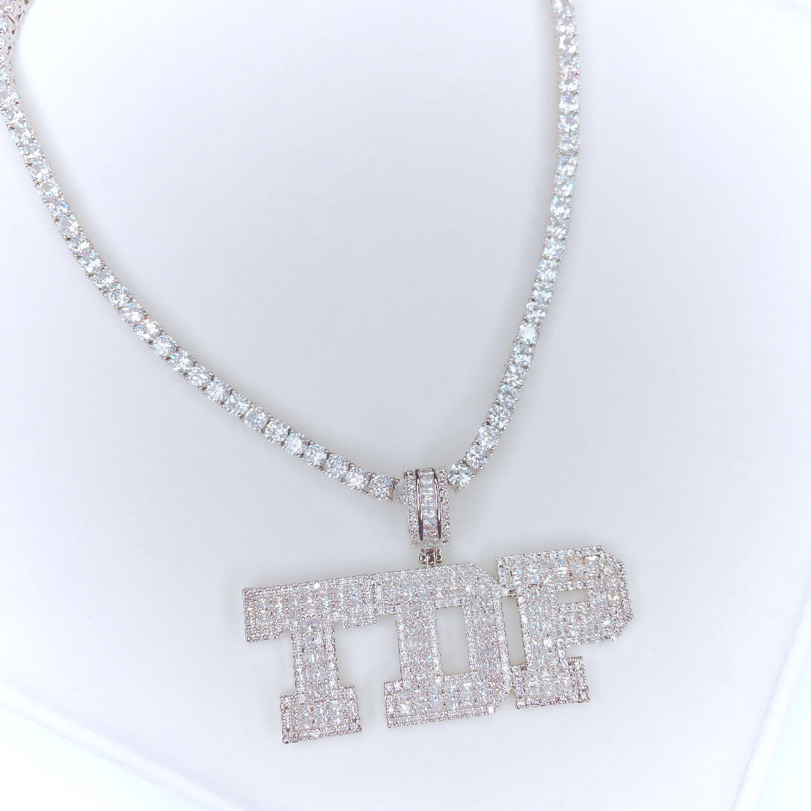 CZ Diamond Varsity Baguette Name Necklace