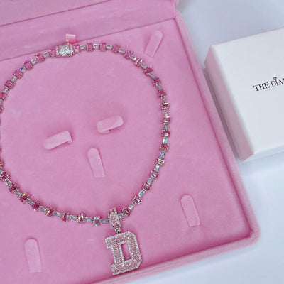 CZ Diamond Baguette Initial Necklace