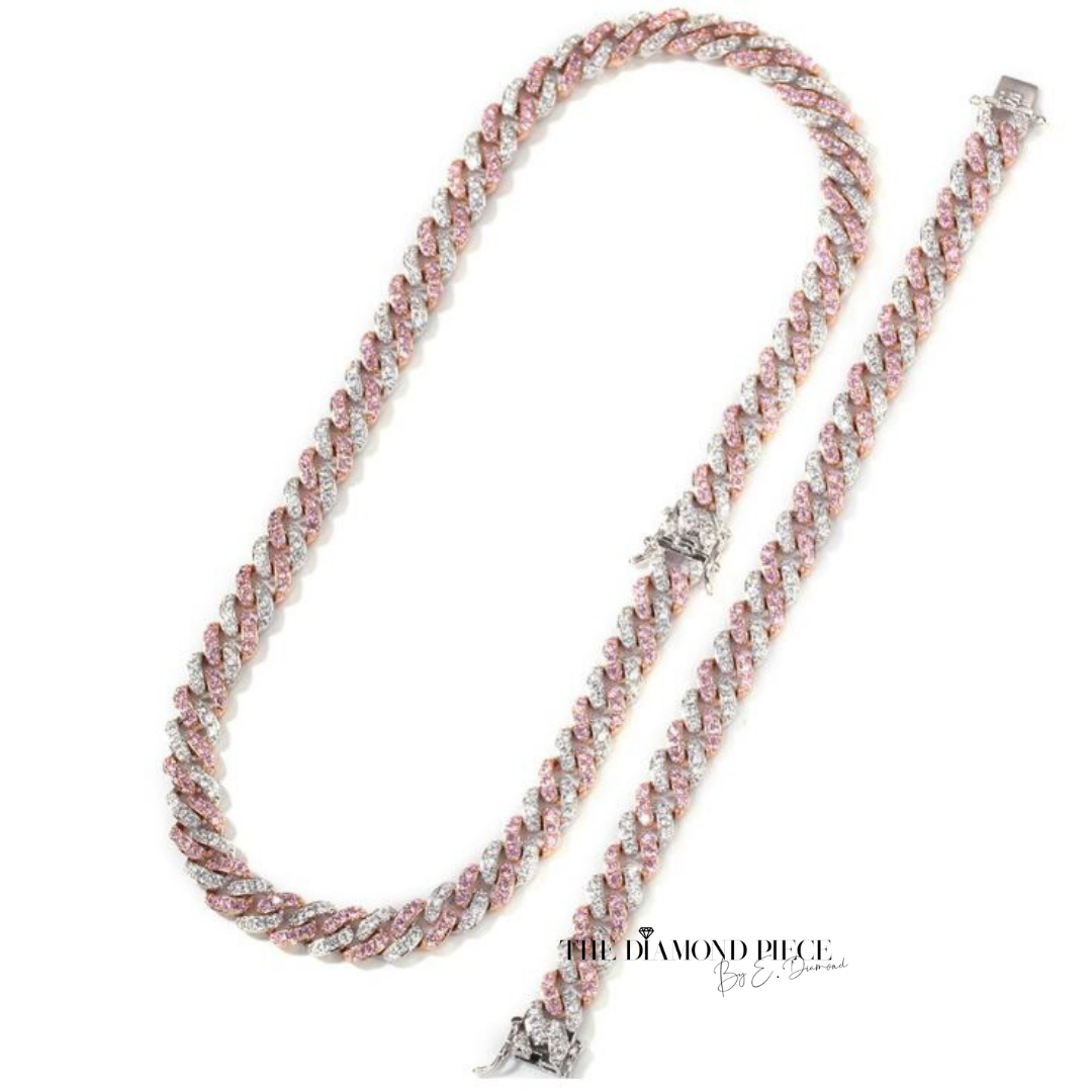 Pink Swirl Diamond Cuban Link