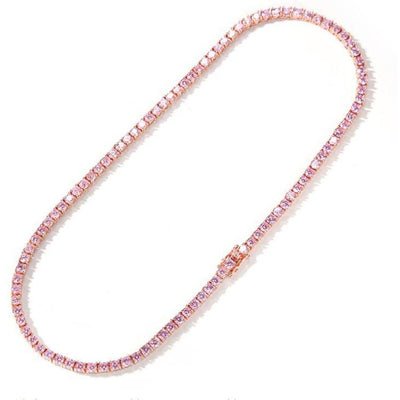 Pink Rose Gold Tennis Necklace