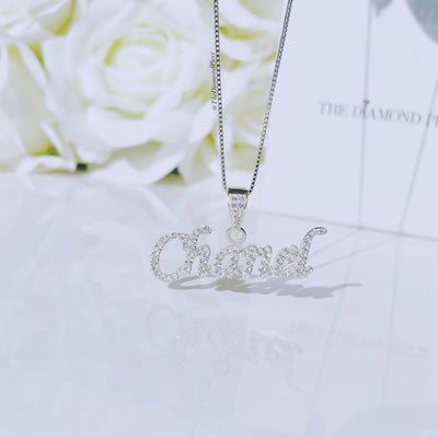 Sterling Silver Custom CZ Diamond Name Necklace