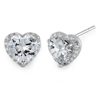 Sterling Silver CZ Diamond Heart Studs